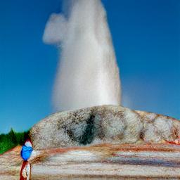 generated: an inflatable rabbit held up in the air by the geyser Old Faithful #5